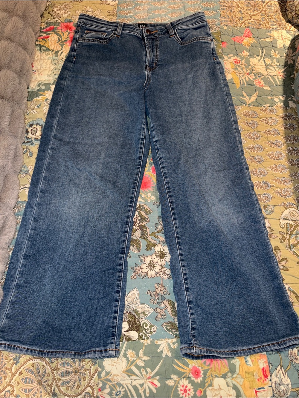 Gap Classic Girls Super Soft Wide-Leg Ankle Jeans in Dark Blue
